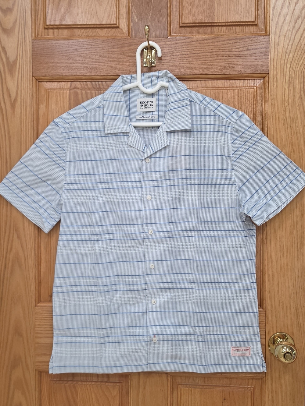 Scotch & Soda Light Blue Striped Short-Sleeve Button-Up Shirt 100% Cotton, NWT